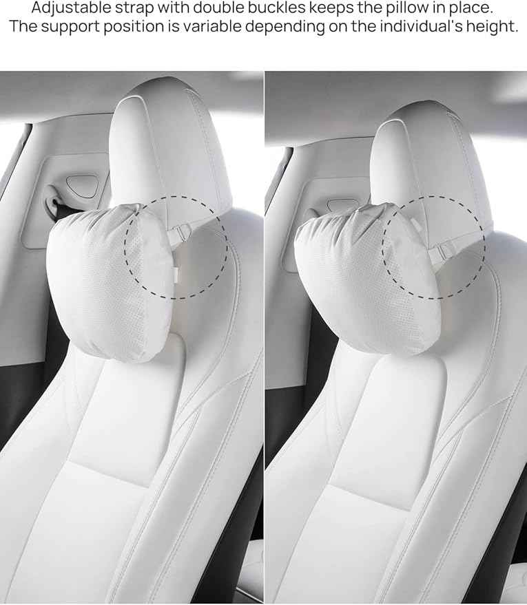 TPARTS Leather Headrest Neck Pillow for All Tesla Model Y/X/3/S(Includes Model Y Juniper 2026 2025 & Model 3 Highland 2024-2026) Accessories, Car Neck Pillow for Traveling (1pc White)