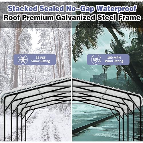 JY QAQA 20 x 20 FT Heavy Duty Metal Carport Canopy with Galvanized Steel Roof