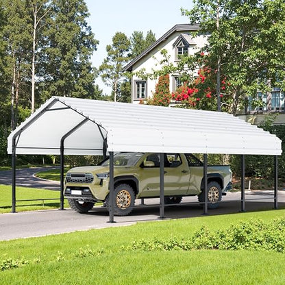 JY QAQA 12 x 20 FT Heavy Duty Metal Carport Canopy with Galvanized Steel Roof