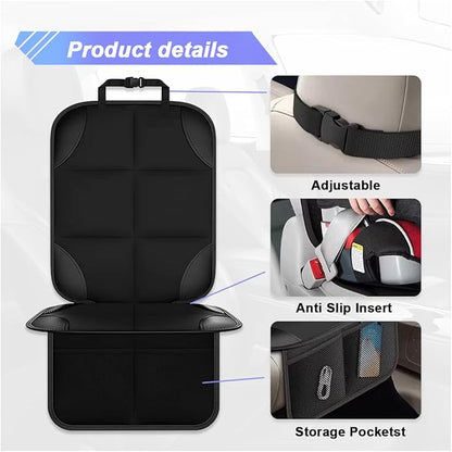 Baby Car Seat Protector for Child, Waterproof Baby Car Seats Cover with Non-Slip Backing, 600D Fabric Car Seat Mat with Thickest Padding & Mesh Pockets for Baby Pet (1PC)