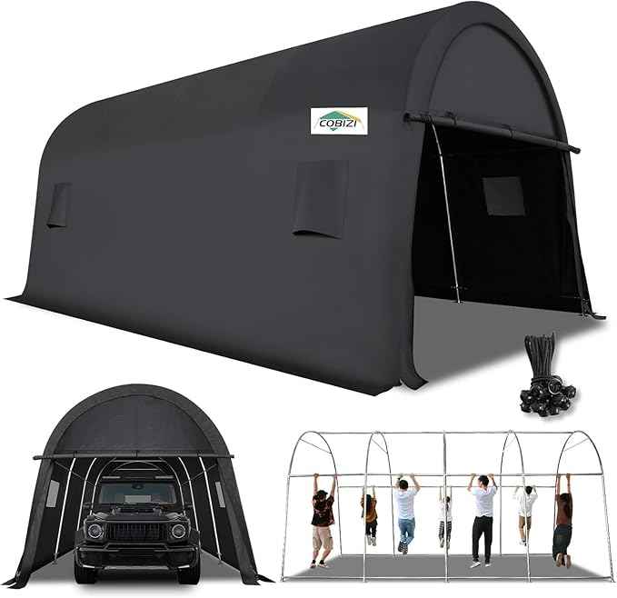 COBIZI Carport 12x20 FT Heavy Duty Portable Garage Storage Shelter Shed with All-Steel Metal Frame & Vents, Round Style Outdoor Storage Shed for Car, Truck, Boat, Patio Furniture Anti-Snow Waterproof