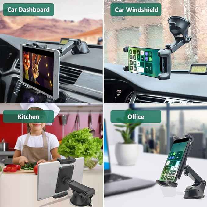 Car Dashboard Tablet Mount for 4-13" iPad Phone, Cuxwill Dash Windshield Tablet Telescopic Holder with Strong Suction Cup for iPad Pro 12.9 10.5 9.7, iPad Air Mini, Samsung Tab, Kindle Fire HD, iPhone