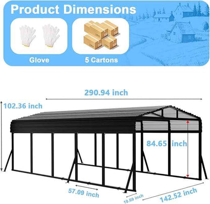 12x25FT Heavy Duty Metal Carport Canopy - Reinforced Galvanized Steel Frame, All-Weather Protection, Easy Assembly Car Port Shelter for Vehicles, Boats & Tractors