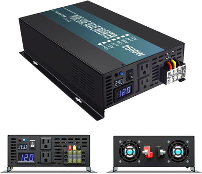 WZRELB Strong Driving Capacity 2500W 24VDC to 120VAC Pure Sine Wave Inverter Power Converter (RBP250024B1), Black