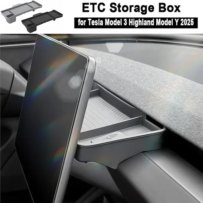 GGCLIMAX Car Organizer Storage Box Compatible with Tesla Model 3 Highland Model Y 2025 Screen Rear Bracket Tissue Glasses Storage Organizer Tray Accessories(Silicone Black)