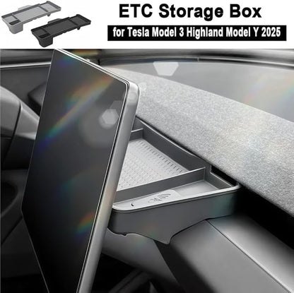 GGCLIMAX Car Organizer Storage Box Compatible with Tesla Model 3 Highland Model Y 2025 Screen Rear Bracket Tissue Glasses Storage Organizer Tray Accessories(Silicone Black)