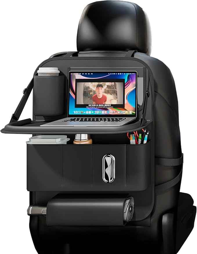 Car Seat Organizers,Multi-functional Back Seat Protectors, Storage Pouches, Child kicking prevention and Tray Holders (for Cars, Kids, Seat Back and Rear Seats) (Black, 1 Pcs)