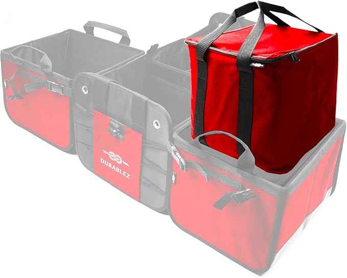 Insulated Cooler Bag for Car Trunk – Thermal Food & Drinks Carrier for Family Trips, Fits Modular Organizer Compartments – Red