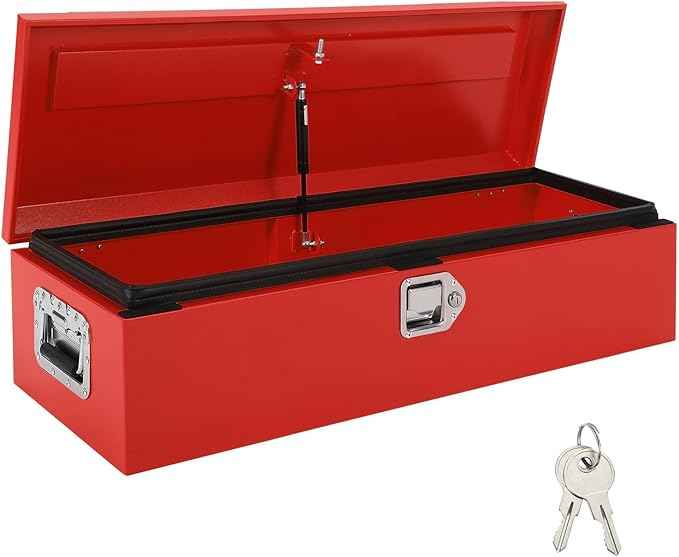 Heavy Duty Steel Metal Tool Box for Truck Bed, 39" Lockable Pickup Truck Tool Box with Gas Struts, Weatherproof Crossbed Storage Chest, Diamond Plate Truck Bed Tool Box for Trailer, RV, Work Truck