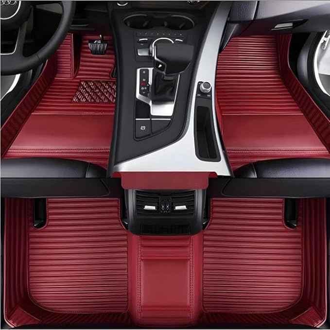 MAEVEN Customized Leather car Floor mats Suitable for 99% of car Models All-Weather Protection Waterproof Anti Slip Men's Women's car Liners (Wine red Stripe)