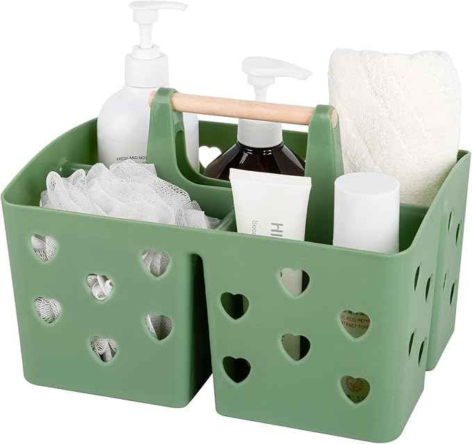 Anyoifax Portable Shower Caddy Plastic Shower Basket Organizer Divided Bathroom Caddy Storage Cleanning Caddy Tote with Handle for College, Dorm Room, Kitchen, Green