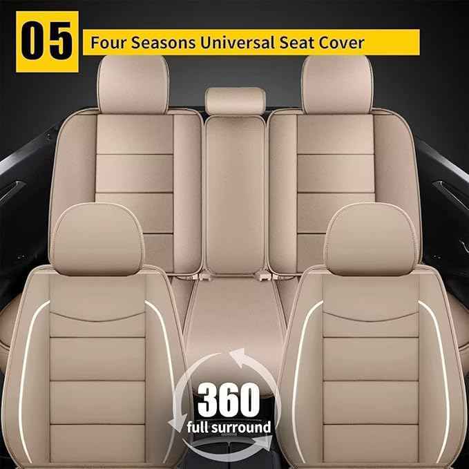 YORKNEIC Car Seat Covers Full Set for Chevrolet/Chevy Malibu 2009-2025 2026,Waterproof Faux Leather Seat Covers for Cars, Malibu Automotive Seat Cushion with Airbag Compatible(5-Seat Full Set, Beige)