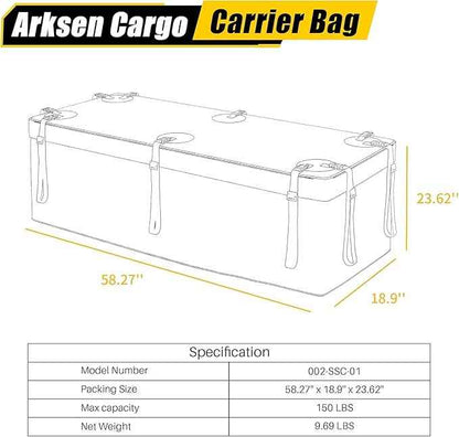 ARKSEN Waterproof Hitch Cargo Carrier Bag for 20" x 60" Baskets, 15 Cubic Feet Large Capacity Luggage Storage (58" L x 19" W x 24" H) for Car Truck SUV RV or Trailer