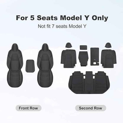 Tesla Model Y Car Seat Covers Nappa Leather Car Interior Seat Airbag Compatible Cushion Cover Full Set Custom Fit 2024 2023 2022 2021 2020, Nappa Black