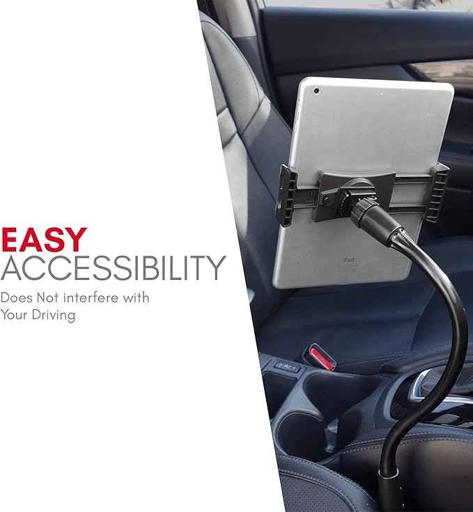 Macally Car Seat Rail Mount - Super Secure Tablet and Phone Holder for Car, Truck, and Any Vehicle - Adjustable Gooseneck iPad Mount - Works With All iPad, iPhone, Tablets