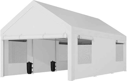 Shintenchi Portable Garage Canopy,10x20 FT Heavy-Duty Design Carport,Carport Canopy with Side-Opening Removable Door & Roll-Up Window,Portable Car Port for Car, Truck, Boat,White