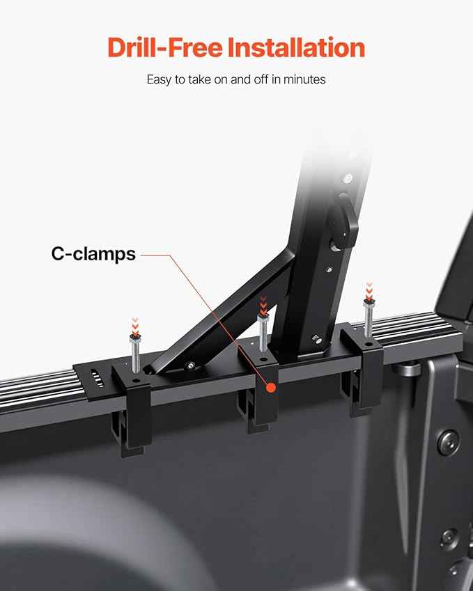 VEVOR Truck Ladder Rack, 21-31.5 in Height, Adjustable Non-Drilling Aluminum Cargo Rack with Sidebar, 800 lbs Static Capacity, Ideal for Canoes, Surfboards, Ladders, Lumber, Tents, and Large Cargo