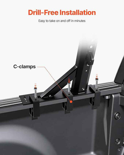 VEVOR Truck Ladder Rack, 21-31.5 in Height, Adjustable Non-Drilling Aluminum Cargo Rack with Sidebar, 800 lbs Static Capacity, Ideal for Canoes, Surfboards, Ladders, Lumber, Tents, and Large Cargo
