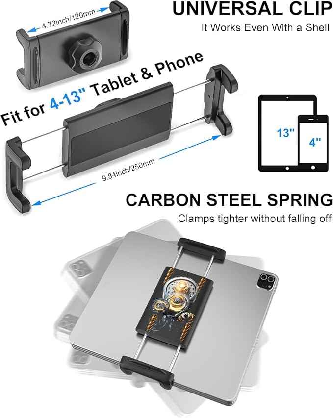 Heavy Duty Cup Holder Tablet Mount wiht Adjustment Metal Arm, iPad Cup Holder Mount for Suvs, Trucks, Compatible with iPad Pro Air Mini, iPhone, Galaxy Z Fold, 4-13" Devices