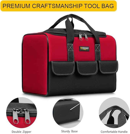 Tool Bags for Men, 17inch Tool Bag Organizer with 6Pockets, Waterproof 600D Fabric Cloth, 16.9 x 11.8 x 9.8 inches, Red and Black, Double Zipper