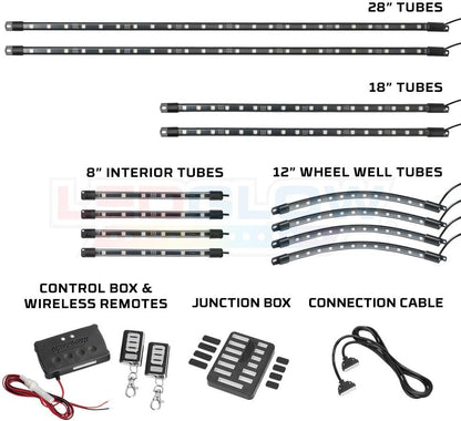 LEDGlow 12pc Million Color LED 4-Seater Golf Cart Underglow Neon Lighting Kit with Wheel Well & Interior Lights Fits EZGO, Yamaha, Club Car, ICON, Evolution, Tomblerin, Star EV - for 12-Volt Battery