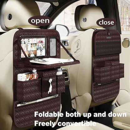 GMQ Backseat Car Organizer 1 Pack, Car Back Seat Organizers with Tray,Multifunctional Car Seat Back Organizer with Foldable Tablet Holder (Coffee Brown, 1 PC)