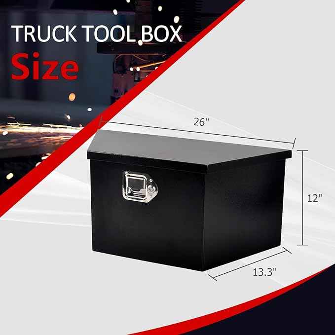 Black Steel Trailer Tongue Truck Box for Trucks Trailers RV ATV Pickup Trucks Flatbeds - 26 x 13.3 x 12 Inch