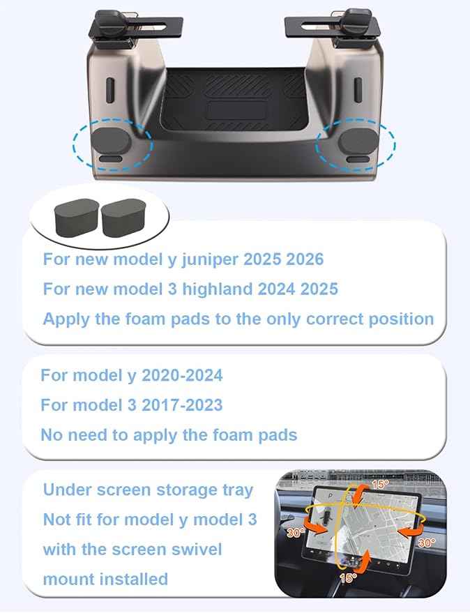 for Tesla Model Y 3 (Juniper & Highland Included) Under Screen Storage Shelf Organizer Tray Box Open-Close Hidden Center Console Organizer for Model Y 2020-2026 & Model 3 2017-2025 Accessories