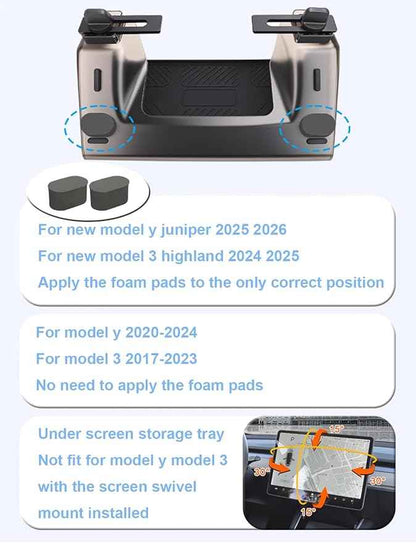 for Tesla Model Y 3 (Juniper & Highland Included) Under Screen Storage Shelf Organizer Tray Box Open-Close Hidden Center Console Organizer for Model Y 2020-2026 & Model 3 2017-2025 Accessories