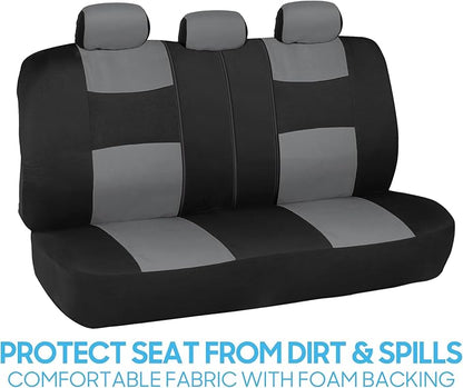BDK PolyPro Black/Gray Car Seat Covers Full Set with Matching Carpet Floor Mats - Automotive Seat Covers for Cars Trucks SUV - Includes Split Bench Rear Seat Cover - Interior Car Accessories
