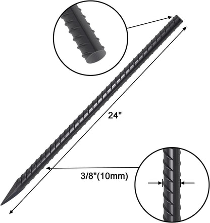 VVOKGO Rebar Stakes 24 Inch Ground Straight Concrete Form Stakes Heavy Duty (8pcs), 3/8" Diameter Metal Steel Spikes Anchors with Chisel Point End for Plant Support, Garden Border,Landscape Edging