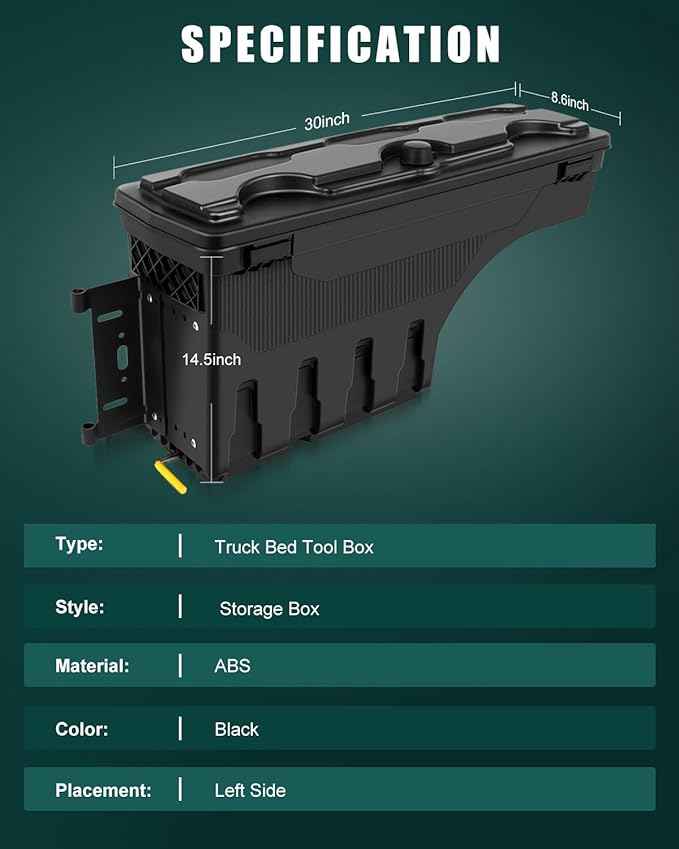 SCITOO Left Driver Side Truck Bed Tool Box for Dodge Ram 1500/2500/3500 2002-2010 for Dodge Ram 3500 2010-2018,Multi-Compartment Dividers Organized Storage,Heavy Duty & No-Drill Installation