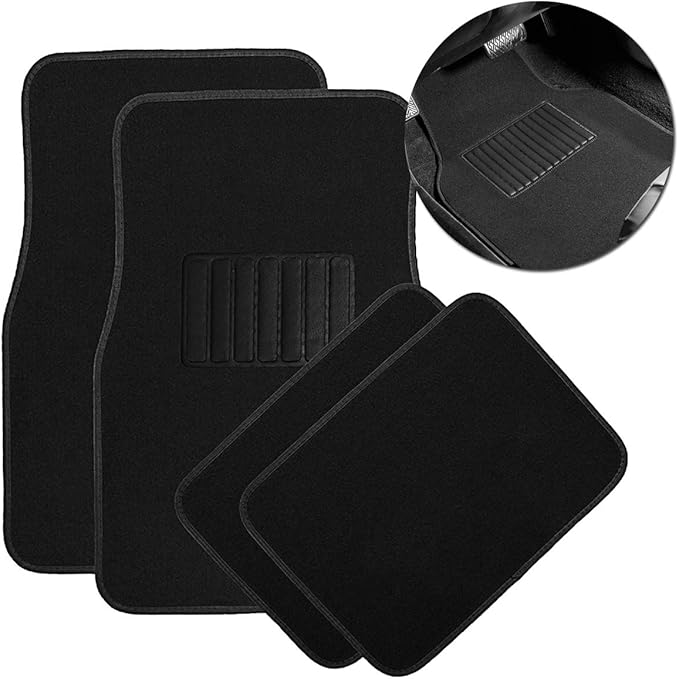 VaygWay Carpet Floor Mat for Car – Premium Quality 4 Piece Heavy Duty Set – Automotive Universal Fit Floor Mats for Cars, SUV, Truck w/Safety Heel Pad –Classic Black All Weather Rugs