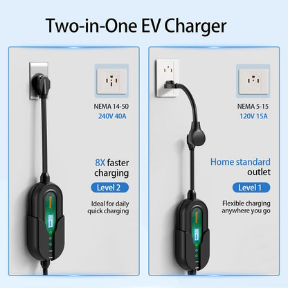 Romaa Level 2 EV Charger Portable Level 2 with 40A, 240V, NEMA 14-50, 25ft Cable, J1772 Charger, Adjustable Current, Delay Timer, EV Chargers for Home Level 2, App Control, FCC & ETL Certified