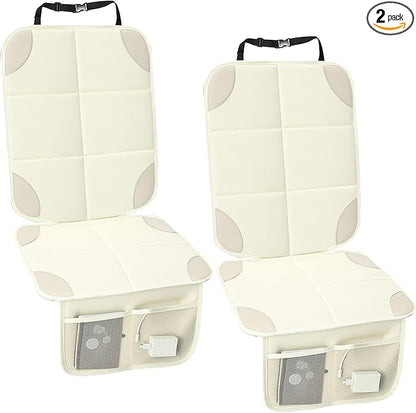 Aurelema 2 Pcs Car Seat Protector with Non-Slip Backing and Mesh Pockets 600d Fabric Child Car Seat Covers Waterproof, Durable for Baby and Pet, Sedan SUV Truck (Beige)