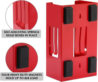 EMENTOL 2PCS Magnetic Glove/Tissue Dispenser Holder Set, Red and Black Glove Dispenser Wall Mount, Mount Onto Tool Box or in Workshops