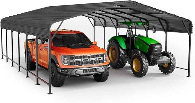 20x30 FT Metal Carport, Enhanced Base and Steel Roof for All-Weather Use, Heavy-Duty Outdoor Garage Galvanized Car Shelter for Bass Boats, Full-Sized Pickup Trucks, and Tractors