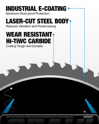 CRALY 12 Inch 60 Teeth Steel and Ferrous Metal Cutting Circular Saw Blade, 1 Inch Arbor, Thin Kerf, Professional Carbide Tipped Blade for Angle Iron, Threaded Rod, EMT Conduit(C1260MC)