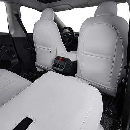 EKR Model Y Seat Covers for Tesla Model Y 2021 2022 2023 2024 Long Range (Only for 7 Seats),Waterproof Seat Protectors,Car Seat Cover Full Set,Faux Leather (White)