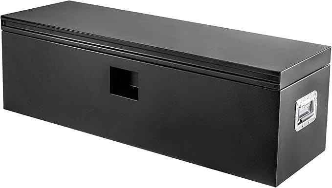 PeakPursuit 48" Black Industrial Steel Truck Bed Tool Box – Heavy-Duty Weatherproof Chest with Gas-Shock Grooved Lid, Pry-Resistant Lock, Fits Pickup, RV, Trailer