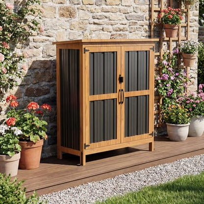 Metal & Wood Weatherproof Garden Storage Shed with Adjustable Shelf