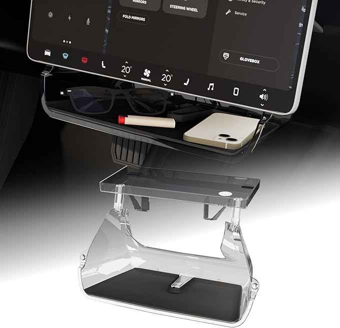 Model Y Juniper Under Screen Storage Organizer 2025-2026/Model 3 Highland 2024-2026, Center Console Organizer Tray Tissue Holder for Tesla Model Y Juniper Accessories, Black
