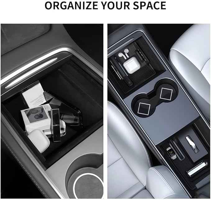GGCLIMAX Car Organizers And Storage Compatible with Tesla Model 3/Y Highland 2021-2024 Center Console Lower Storage Box TPE Armrest Organizer Mat(For Modle Y)