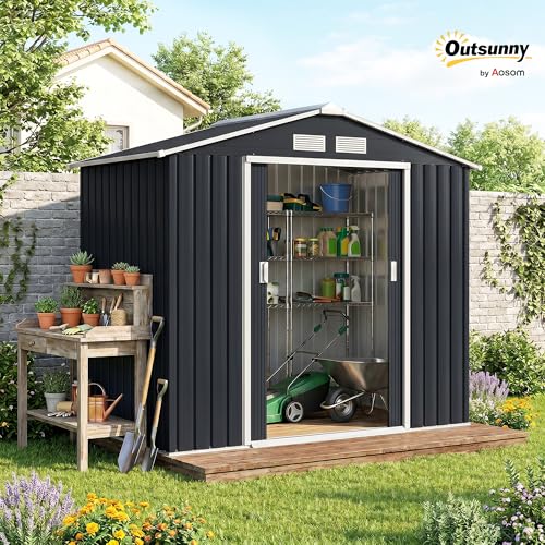 7' x 4' Outdoor Storage Shed Garden Tool Metal Shed Dark Gray