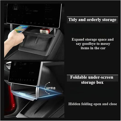 Under Screen Storage Box Compatible for Tesla Model Y/3+ Highland 2024 Central Control Hidden Storage Box Organizer Tray Car Accessories Car Center Console Dashboard Accessories(My Black RHD)
