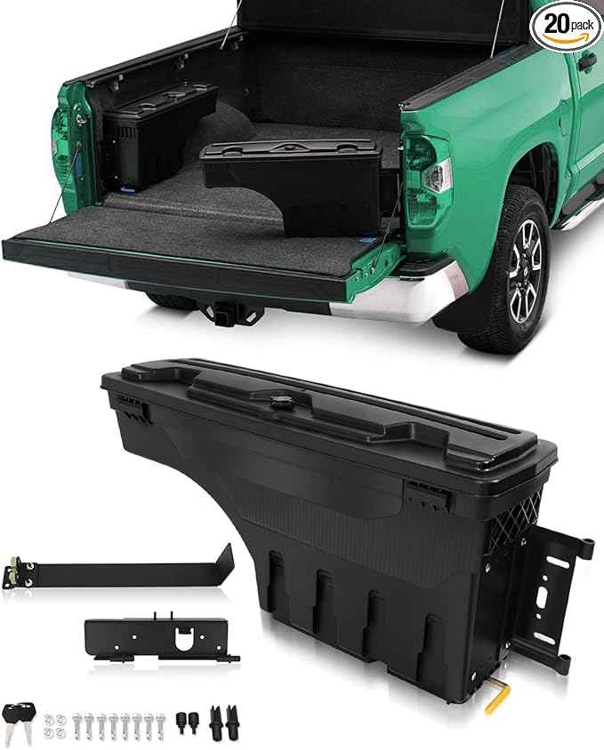 SCITOO Truck Bed Tool Box 180° Rotating Storage Tool Box Fit For Ford F-250 F-350 F-450 Super Duty 1999-2016 Right Side Waterproof Black
