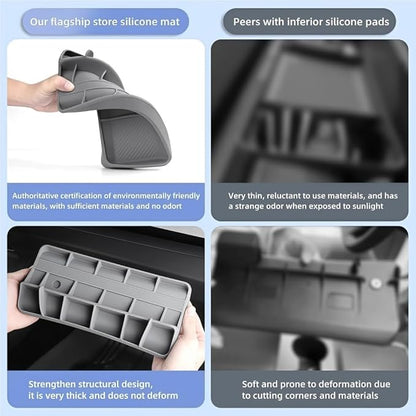 GGCLIMAX Car Organizer Silicone Dashboard Storage Tray Compatible with Tesla Model 3 Highland 2024 Rear Screen Organizer Non Destructive Installation Anti Slip Design(GREY)