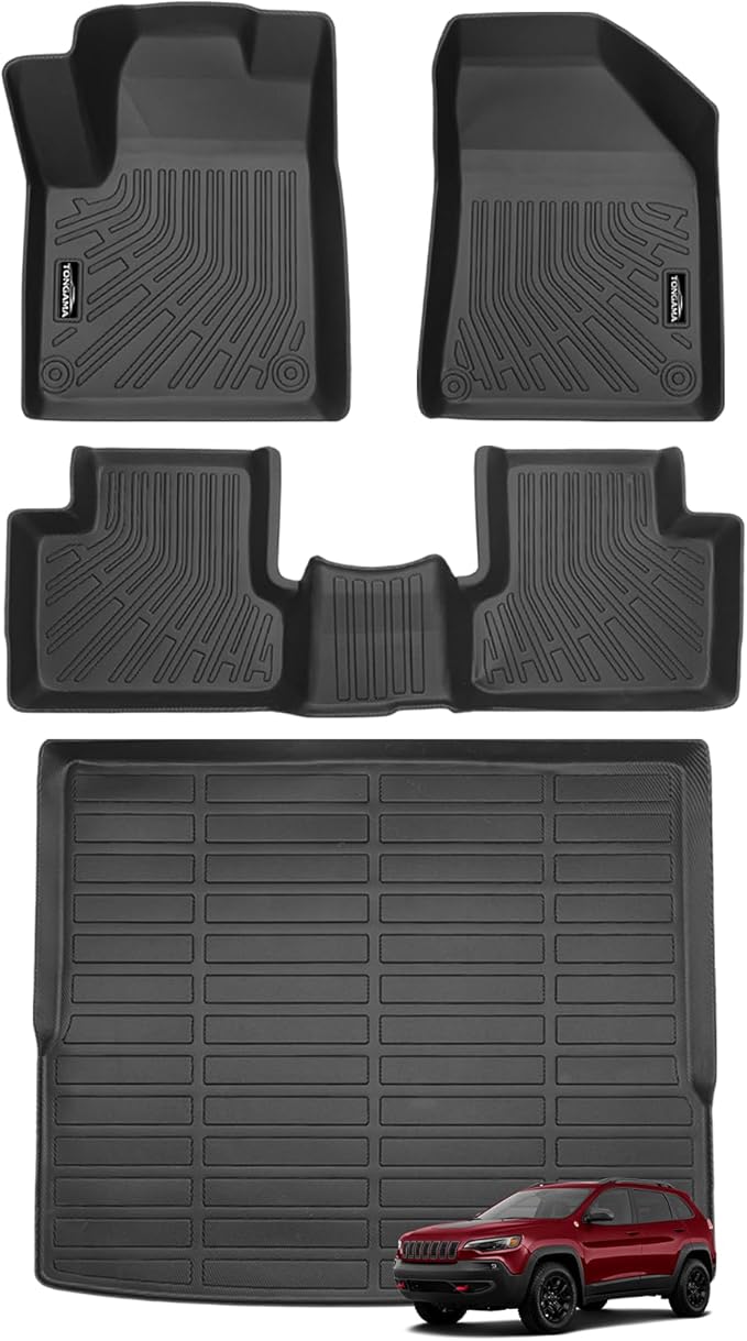 Tongama-Floor Mats for 2019-2023 Jeep Cherokee(NOT FIT Grand Cherokee), All Weather TPE Floor Liners and Trunk Mat Protectors for Jeep Cherokee Interior Waterproof Accessories