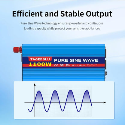 1100 Watt Pure Sine Wave Inverter, Solar Power Inverter, 12V DC to 110V AC Converter for RV, Home, Truck, Coffee Maker, Washer, TV, Fridge, Solar Power Pack with 2 AC Outlets and LCD Display