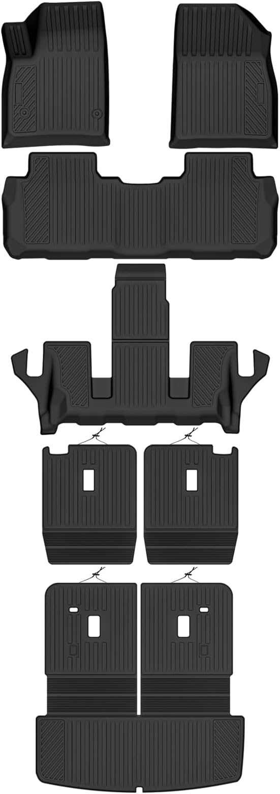 Custom Fit Floor Mats for 2017-2023 GMC Acadia 6 Seats with 2nd Row Bucket Seat, All Weather TPE Floor Liners with Trunk Mat & Backrest Protectors, Odorless Full Set Interior Accessories